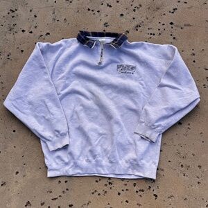 Vintage Gray Sedona Embroidered Plaid Collar Quarter Zip Sweatshirt